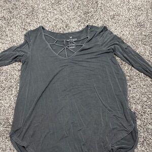 American Eagle Outfitters Black Long Sleeve Top with Strappy V-Neck